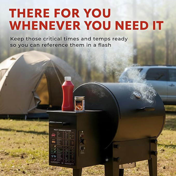 X-Large Meat Temperature Magnet & BBQ Smoker Guide - 8.5" x 11" - Smoker & Pellet Grill Accessories - Wood, Time, & Temp - BBQ Accessories - Grilling Gifts for Men