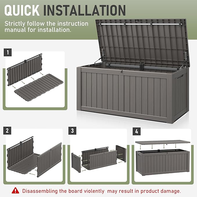 Deck Box, 120 Gallon Outdoor Storage Box Lockable Patio Waterproof for Furniture, Garden Tools, Sports Equipment and Pool Supplies, Waterproof, Resin, Lockable