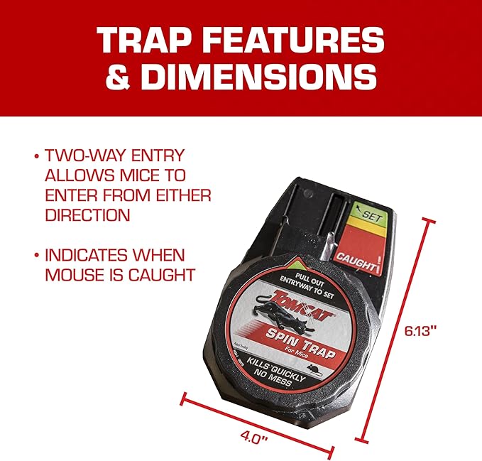 Tomcat Spin Trap for Mice, Fully Enclosed Mouse Trap Provides a Quick, No-Mess Kill, 2 Traps