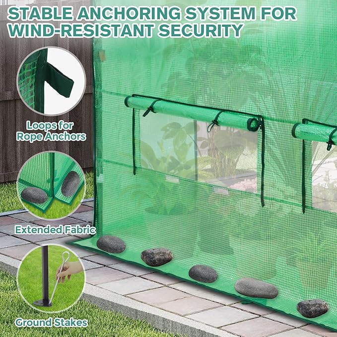COOS BAY 8x8 FT Pop up Greenhouse Outdoor, Walk in Green House with Power Access Openings, Zippered Doors & Windows, Durable PE Cover, Green
