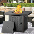 32 Inch Propane Fire Pit Table, Outdoor Gas Fire Pits with 2 Drink Holders, Lid & Lava Rock, 50000 BTU Firepit Table for Dinning, Party in Outside, Patio, Garden or Yard