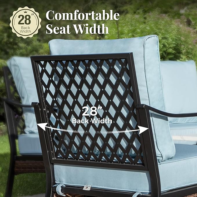 Patio Furniture Set with Coffee Table, Outdoor Conversation Set with 2 x Rocking Chairs, 1 x 3-Seat Sofa for Lawn Garden Backyard, Blue