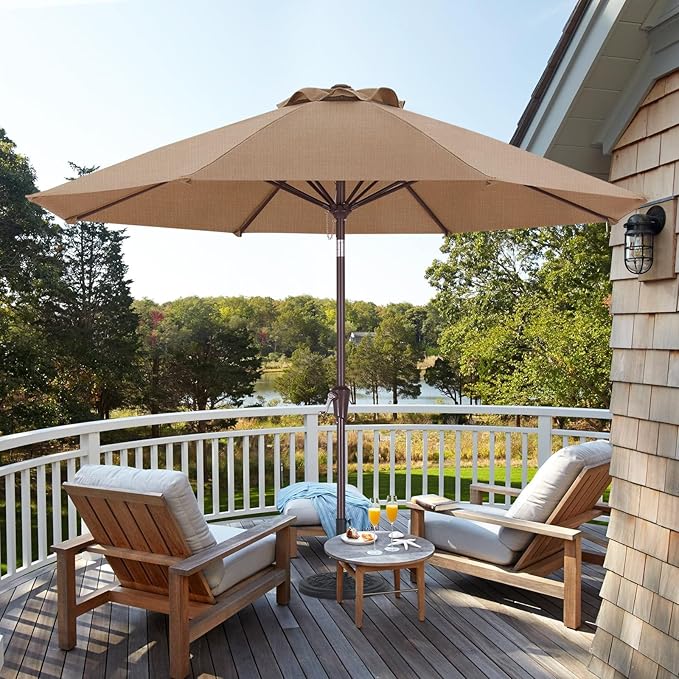 ABCCANOPY OLEFIN® 5-Year No Fading 9FT Patio Umbrella, Outdoor Table Umbrella with 8 Sturdy Ribs for Deck, Backyard, Picnic (Tan)