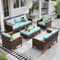 Sophia & William Patio Furniture Sets, 9 Piece Sectional Outdoor Rattan Wicker Sofa, All Weather Patio Conversation Set for Deck Backyard Lawn, Outdoor Couch, Blue
