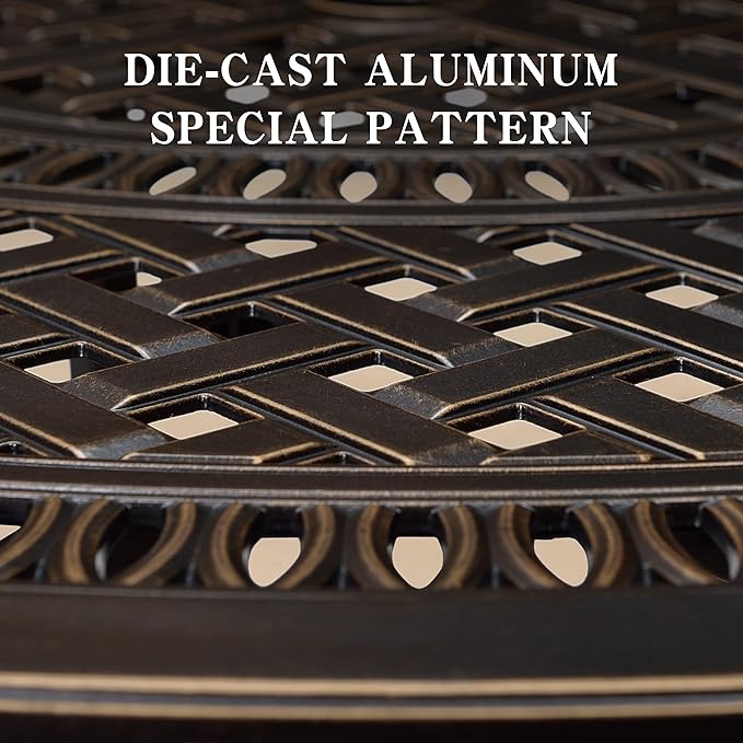 PURPLE LEAF 47" Outdoor Cast Aluminum Round Dining Table with Umbrella Hole Patio Furniture for Backyard Lawn Balcony Deck, Patio Dining Table, Lattice