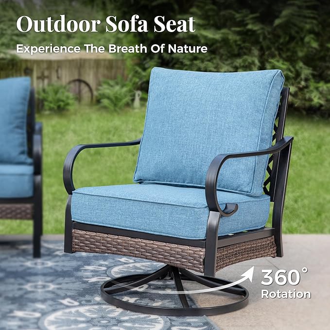 Patio Furniture Set with Coffee Table, Outdoor Conversation Set with 2 x Swivel Chairs, 1 x 3-Seat Sofa for Lawn Garden Backyard, Navy Blue