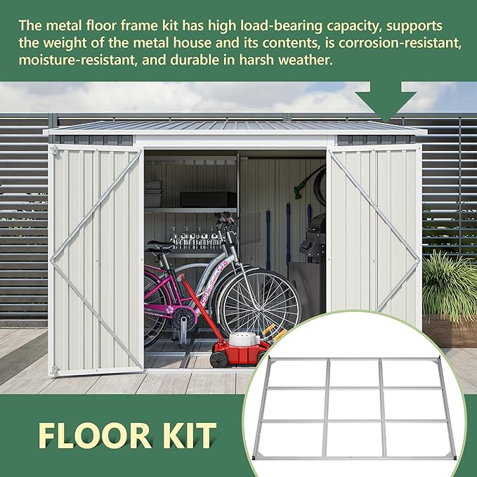 8x6 FT Metal Outdoor Storage Shed with Adjustable Side Door & Lockable Double Doors, Aluminum Frame, Waterproof Tool Shed with Floor Frame, Durable Garden Storage for Backyard & Patio