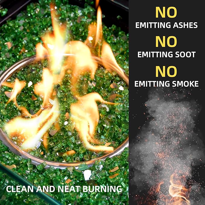 GasSaf 1/4 Inch Fire Glass Reflective Tempered Fireglass Cut Crushed FireGlass for Fire Pit, Fireplace, Replaces Existing Gas Logs & Lava Rocks (10 Pound)(Green Reflective)