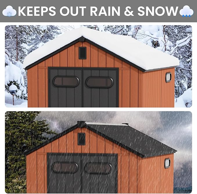 CRESTLIVE 8x10 FT Rust-Resistant Plastic Outdoor Storage Shed, Waterproof Resin Garden Shed with Floor, Doors, Skylight & Vent for Lawn Tools & Bikes