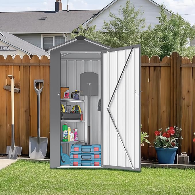 2.5x1.4 FT Outdoor Storage Shed, Tool Shed with Waterproof Roof and Lockable Door,Metal Shed with Adjustable Open Shelves for Backyard Garden Patio Lawn,Black