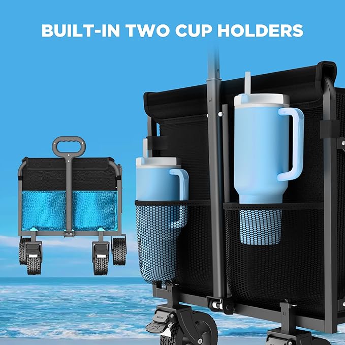 Wagons Carts Foldable with Brakes & All-Terrain Wheels, 560LBS Capacity Utility Cart for Beach Trips, Outdoor Camping, Sports & Garden Use – Black