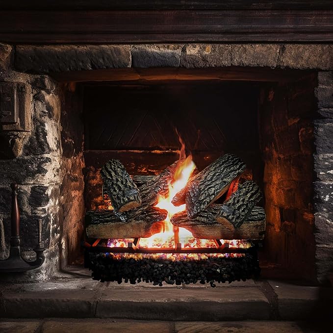 30" Premium Gas Logs - Safety Pilot Light Kit Included - for Liquid Propane Vented Fireplaces - Blazing Oak Design (Logs + Safety Pilot Light Kit)