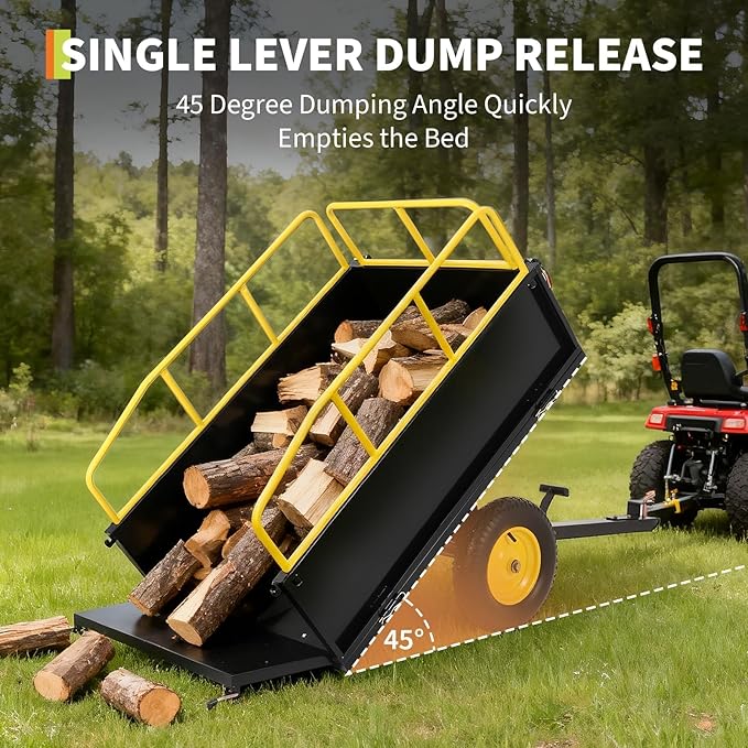 Heavy Duty ATV Trailer Tow Behind Dump Cart, 17 Cu.Ft. 750lbs Capacity, Pull Behind Steel Yard Wagon Dump Trailer for Tractor Lawn Mower Garden