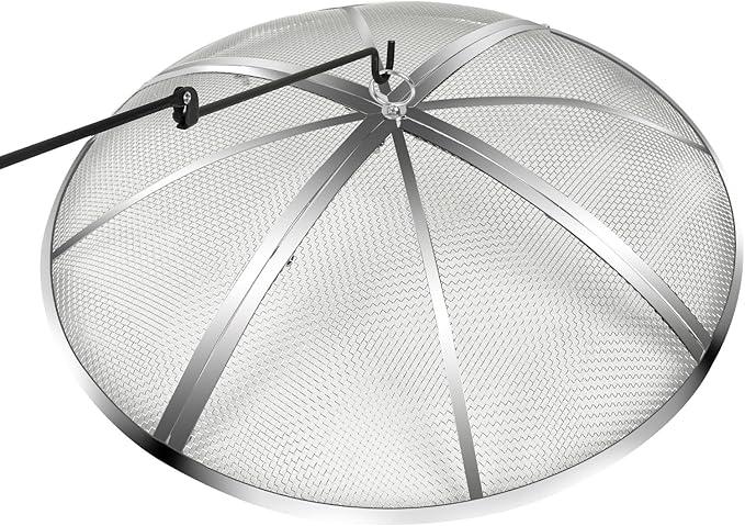 30 Inch Fire Pit Spark Screen,Stainless Steel Fire Pit Screen Cover with Handle&Poker,Outdoor Fire Pit Screen Cover Round Mesh Lid Heavy-Duty for Backyard/Beach/RV Camping