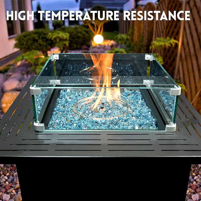 GasSaf 1/4 Inch Fire Glass Reflective Tempered Fireglass Cut Crushed FireGlass for Fire Pit, Fireplace, Replaces Existing Gas Logs & Lava Rocks (10 Pound)(Caribbean Blue)