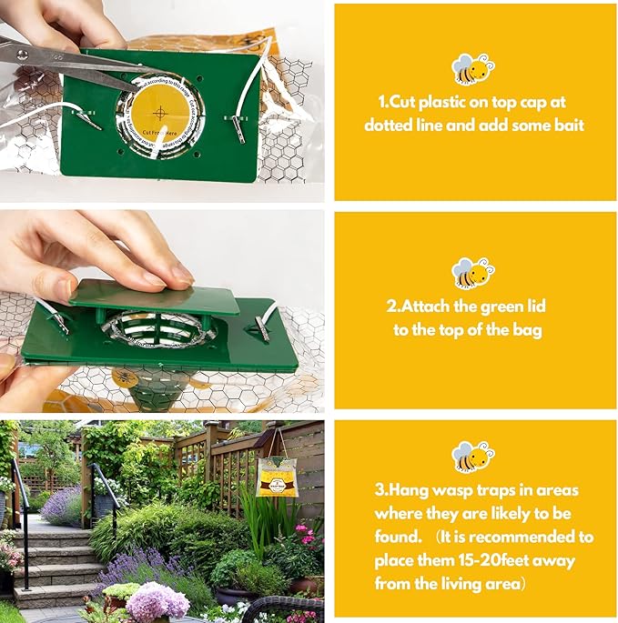 8 Pack Disposable Wasp Traps Outdoor Hanging Carpenter Bee Traps for Outside Yellow Jacket Trap Hornet Trap Wasp Killer Bugs Flies Garden
