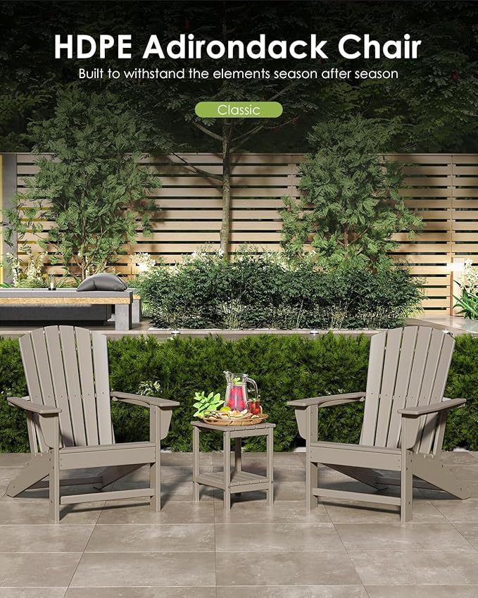 GREENVINES Adirondack Chairs Set of 4 | Wood Grain HDPE Plastic | Oversized Fire Pit Chair | All Weather | Desert Brown | Poly Lumber | for Outdoor Deck Backyard Patio Garden