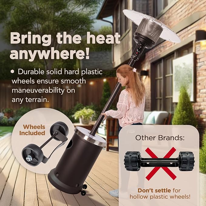 Fire Sense 67977 Mocha Finish Powder Coated Patio Heater with LED Table