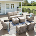 Wicker Patio Furniture Set-7 PieceAll Weather Outdoor Conversation Sets Sectional Sofa with Wicker Swivel Rocker Patio Chairs, Thick Cushions Ottomans for Porch Balcony Patio Deck Grey/Beige