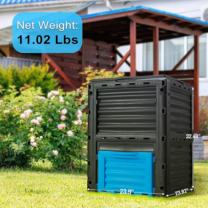 Azaeahom Garden Compost Bin 80 Gallon (300L) Large, Outdoor Composter from PP Material,Composting Box Easy Assembly & Many Vents, Fast Creation of Fertile Soil, Lightweight & Sturdy