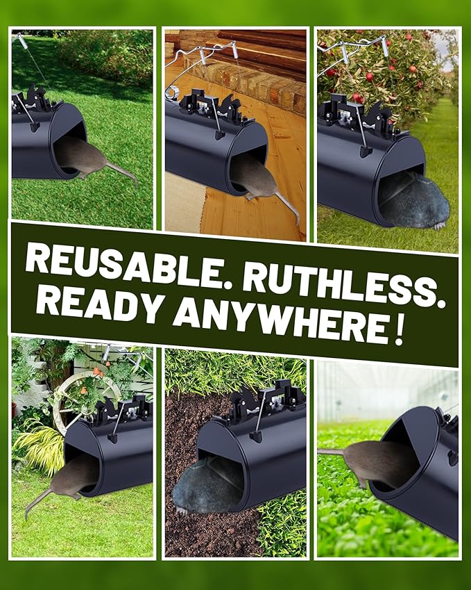 2PCS Gopher Trap, Reusable Mole Trap for Lawns & Gardens, Spring Mechanism for Gophers, Moles, Voles, No Batteries Required, Easy to Set & Reset Efficiency
