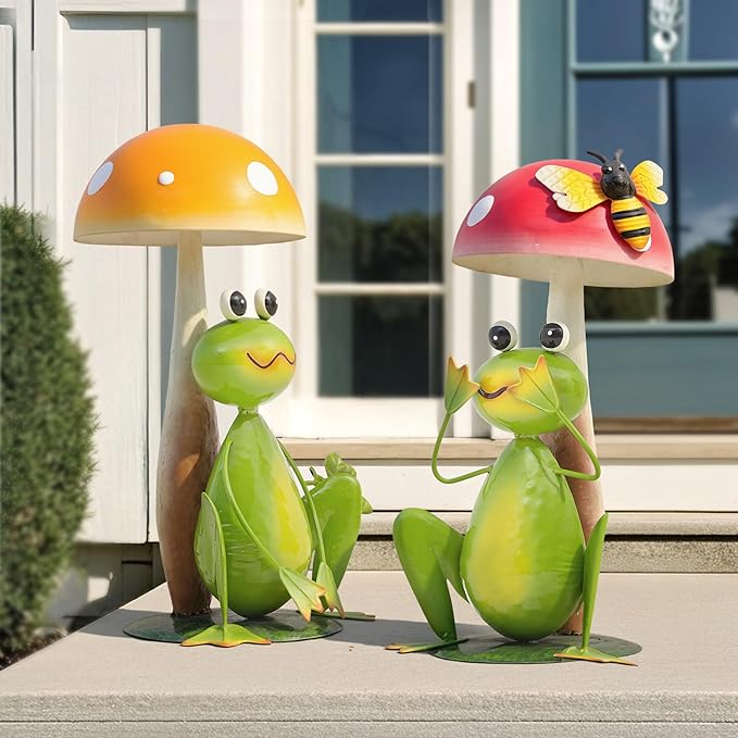 Ultym 36.8" Metal Frog Garden Statue, Handcrafted Extra-Large Animal Yard Decor Sculptures, Backyard Decoration, Metal Garden Bird Animal Yard Art, Lawn Ornament Decor