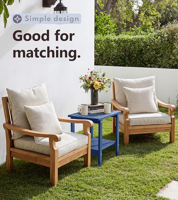 PASAMIC 2-Tier Adirondack Square Outdoor Side Table, HDPE Small Outdoor Table, Patio End Table for Patio, Pool, Backyard, Weather-Resistant (Navy Blue)