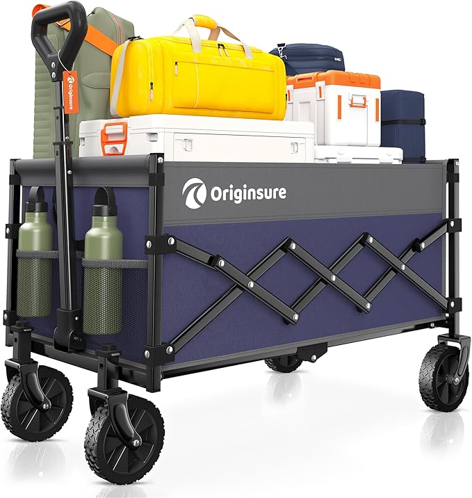 Collapsible Wagon Cart Foldable - Lightweight Portable Heavy Duty Folding Beach Wagons with Wheels - Outdoor Utility Carts for Grocery, Camping, Shopping with Large Capacity - Grey&Purple