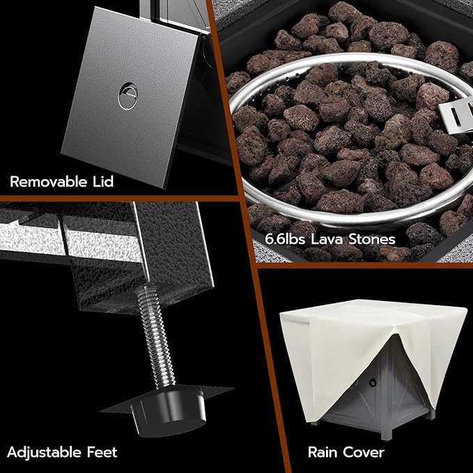ZAFRO 28" Fire Pit Table, 40000 BTU Propane Fire Pit Table with Lid,Rain Cover and 3 Pounds Lava Stones for Outdoor Backyard, Courtyard