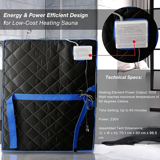 SereneLife Portable Sauna Box for Home, Infrared Sauna Tent with Heated Foot Pad and Folding Chair, Remote Control In-Home Spa, 38" x 32”