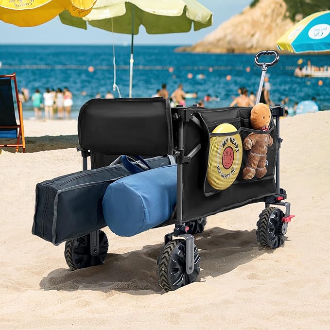 Portal 350L Collapsible Wagon Cart with Removable Canopy, 270LB Folding Utility Cart with Rear Door for Pet, Camping, Beach, and Outdoor Adventures