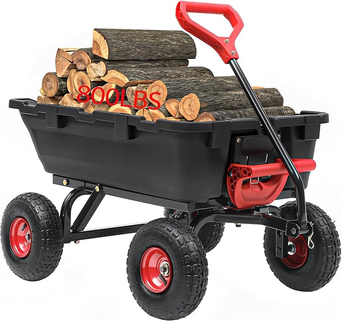 800lb Garden Dump Cart, Heavy Duty Wheelbarrow Dump Wagon with 4 Wheels&Quick-Release Dumping,Utility Wagon Carts for Yard,Farm and Garden