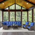 Belord Outdoor Furniture Sectional Sofa L Shaped Couch - Patio Wicker Set with 2 Swivel Glider Chairs, 5 Piece Rattan Patio Conversation Sets with Blue Cushion for Deck Backyard Sunroom