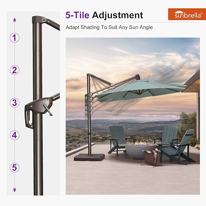 PURPLE LEAF 10FT Cantilever Patio Umbrella with Base Included Round Umbrella with 360° Rotation Aluminum Outdoor Offset Hanging Umbrella for Patio Pool, Sprout Green