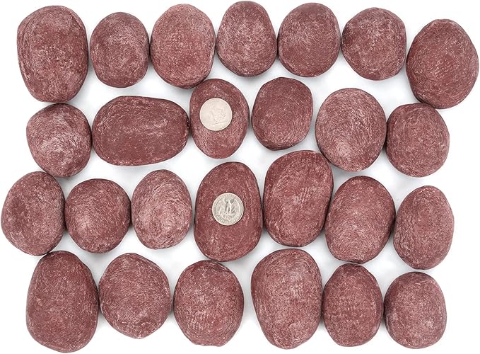 Stanbroil 24pcs Light Weight Ceramic Fiber Pebble Stones for Indoor Outdoor, Gas Inserts, Ventless, Vent Free, Electric, Outdoor Fireplaces and Fire Pits - Brick red
