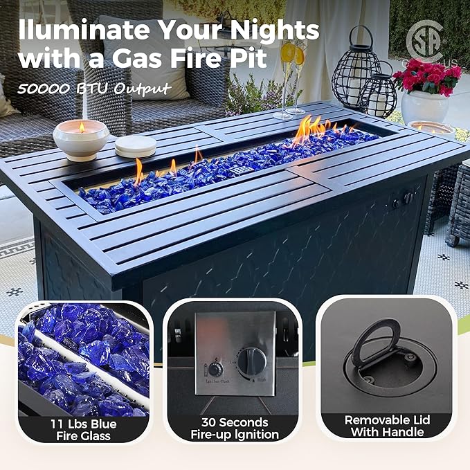 Patio Furniture Set, 4 Pcs Metal Outdoor Conversation Set, 2 Swivel Chairs and 3 Seater Sofa with 5.75" Extra Thick Cushion and Gas Fire Pit Table for Backyard Deck, Red