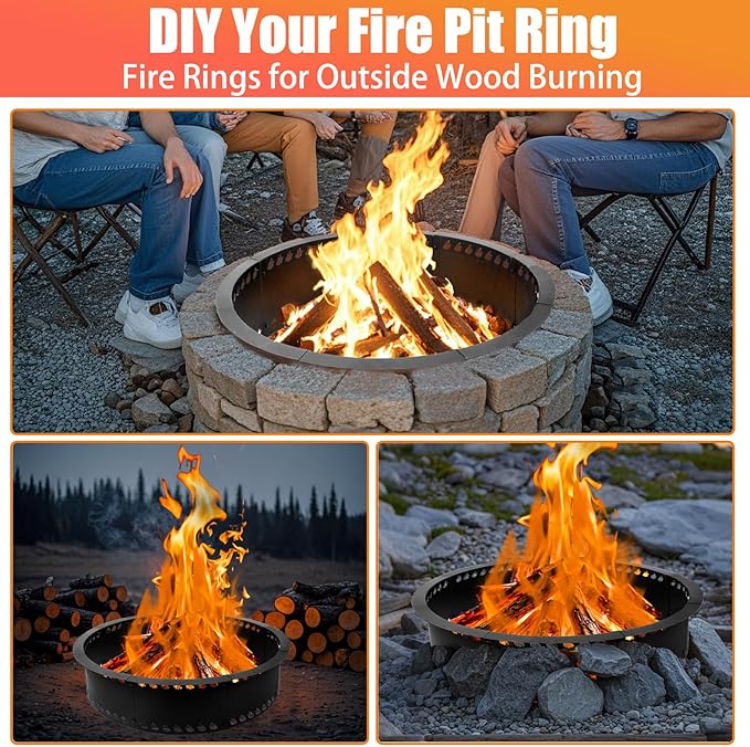 Outdoor Smokeless Fire Pit Ring 31 inch, Metal Steel Firepit Ring Insert Round Firepit Ring for Outside Wood Burning DIY Fire Pits Outdoor Fire Place for Camping Garden Patio Backyard