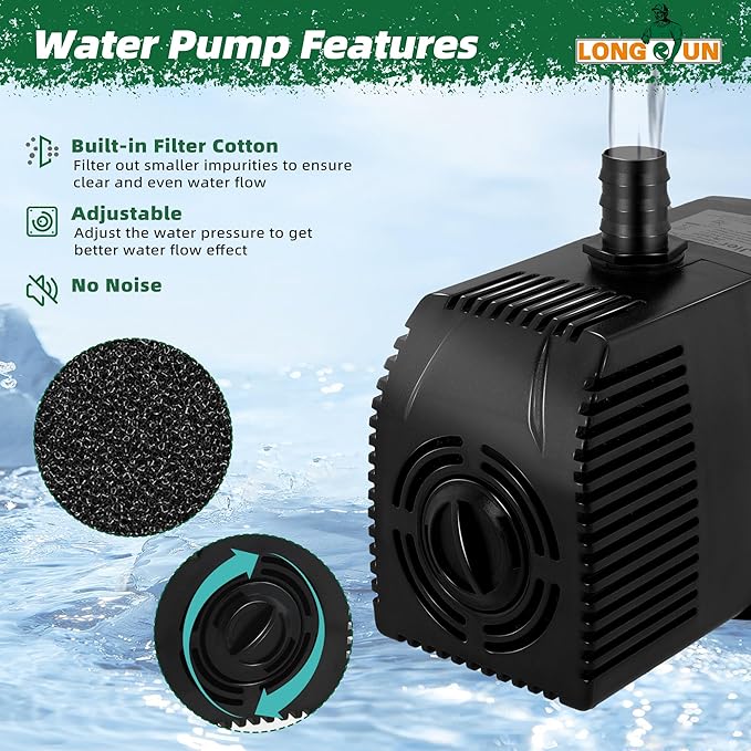 Longrun Pond Waterfall Box with Pump Kit, 304 Stainless Steel Pond Waterfall Spillway with 680 GPH 3000L/H Pump for Ponds, Pond Spillway Color-Changing LED Light Strip for Garden (11.8")