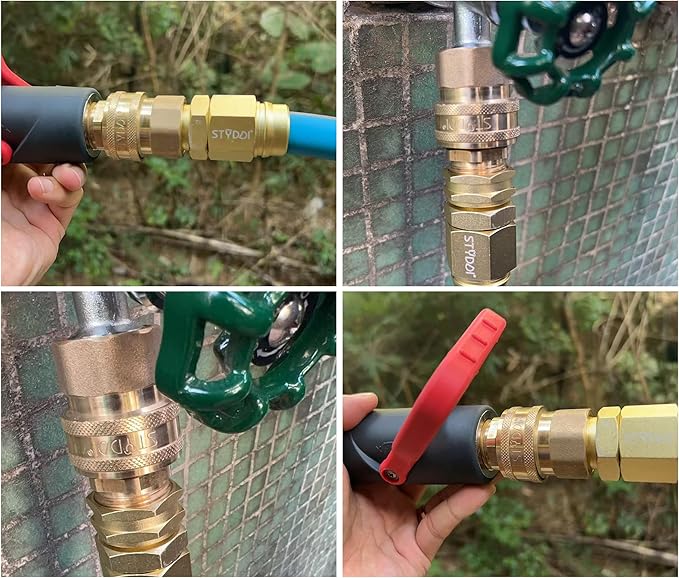 STYDDI 3/4-inch Full Flow Super Heavy Duty Hose Quick Connect Fittings, Lead-Free Brass Full Port Garden Hose Quick Connector Coupler, 3/4” GHT High-Volume Hose Quick Release Adapter Set