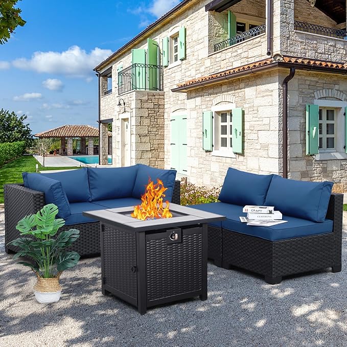 WAROOM Outdoor Propane Fire Pit for Outside, 30 Inch 50,000 BTU Steel Square Gas Firepit Table with Fire Glass and Furniture Cover, for Parties and Gatherings on Patio Garden Backyard Porch