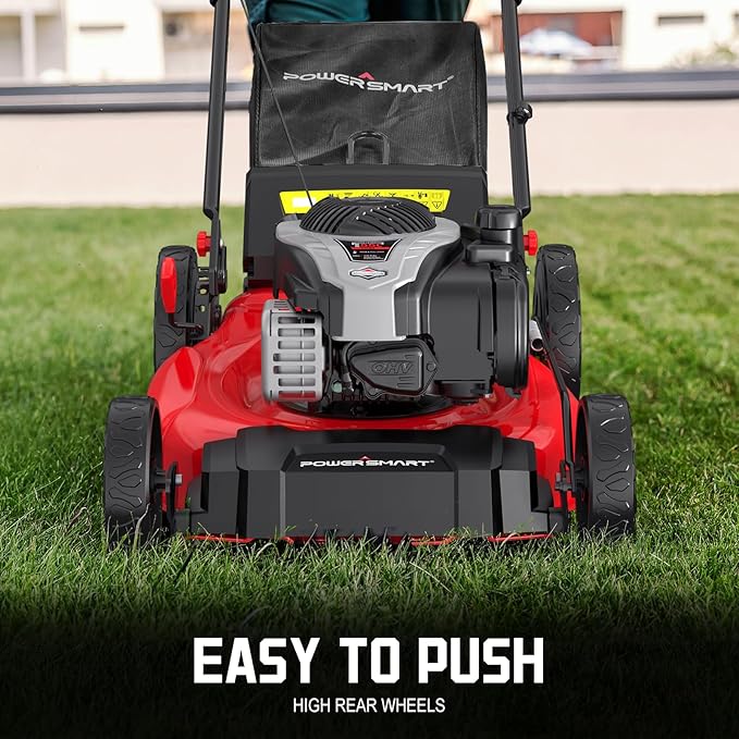 PowerSmart Gas Lawn Mower 21-inch with 140cc Briggs and Stratton E550 Engine, 2-in-1 Push Mower with Mulch, Bagger