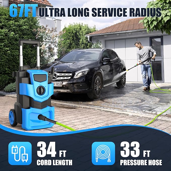 Power Cleaner 5000 PSI with 4 Nozzles and 33ft Hose, Foam Cannon