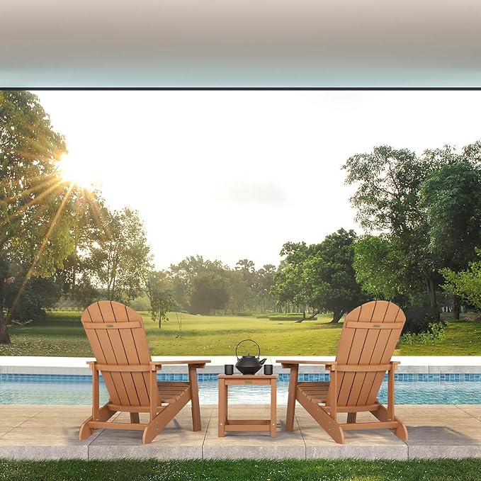 Adirondack Chairs Set of 2, All Weather Resistant Plastic Chairs with Cup Holder, 5 Easy Steps to Install, Outdoor Chairs for Patio, Garden, Backyard Deck, Lawn, Fire Pit - Teak