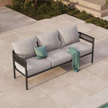 Gand Patio Outdoor 3-Seat Couch Sofa, Wicker Conversation Set with Thick Cushion for Porch, Garden, Yard, Beige