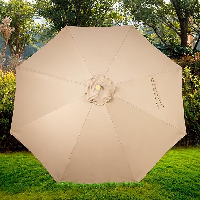 9ft Bamboo Umbrella, Outdoor Patio Umbrella, Waterproof Market Umbrella, 8 Ribs Table Umbrella with Pulley Lift for Garden, Deck, Pool, lawn, Backyard
