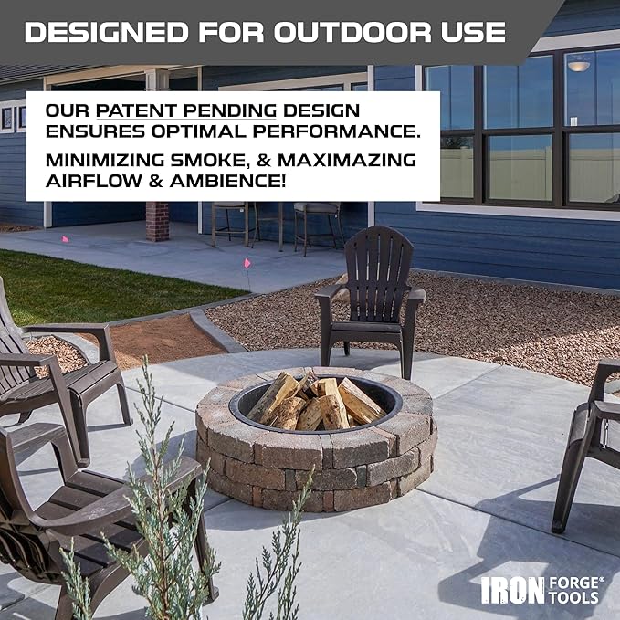 Iron Forge Tools Fire Pit Ring 24 inch Outer/18 inch Inner - Heavy Duty Metal Smokeless Round Fire Pit Insert Liner for Outdoor - (24x18x10 Inch) - Utility Patent Pending