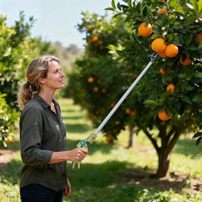 GARTOL Cut & Hold Long Reach Pole Pruner, 32 Inch Lightweight Tree Trimmer Long handle Pruner, Cuts up to 1/2 Inch, One-Hand Use Garden Pruning Shears for Branches Trimming, Fruit Picking