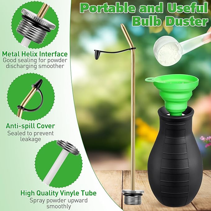 Qualirey Diatomaceous Earth Powder Duster, Garden Powder Applicator Dispenser with Long Metal Tube, Bulb Duster Sprayer Insect Duster for Home Powders for Organic Gardening Agricultural Supply