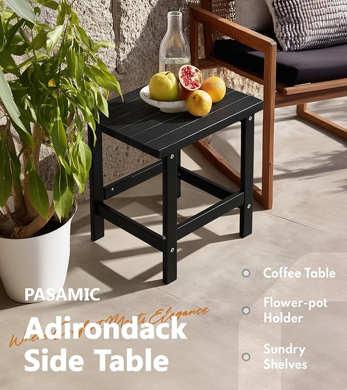PASAMIC Adirondack Square Outdoor Side Table, HDPE Small Outdoor Table, Patio End Table for Patio, Pool, Backyard, Weather-Resistant (Black)