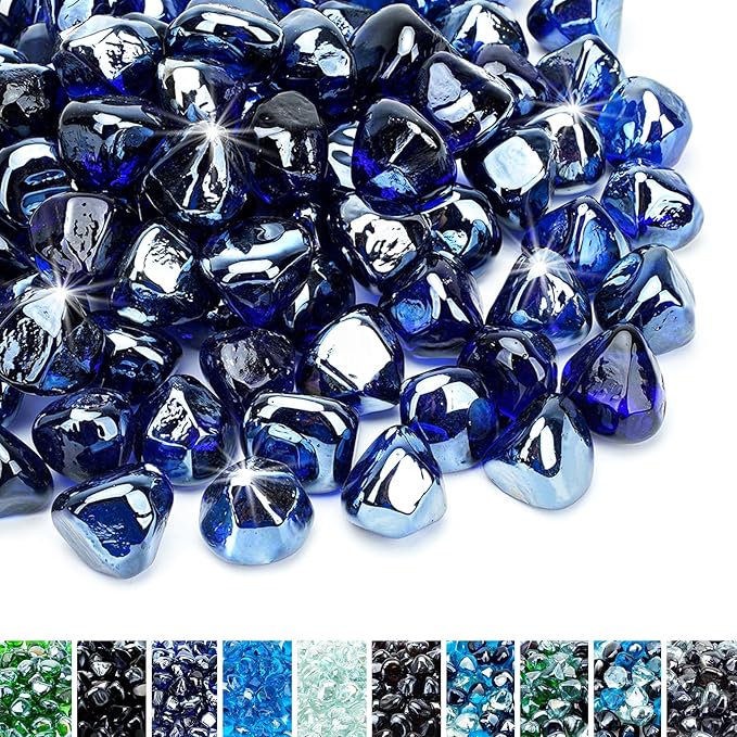 Skyflame 10-Pound Fire Glass Diamonds for Fire Pit Fireplace Landscaping, 1/2 Inch Reflective Glass Fire-Diamonds, Cobalt Blue